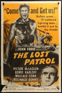 3x0992 LOST PATROL 1sh R1954 Boris Karloff, Victor McLaglen, John Ford's WWI classic!