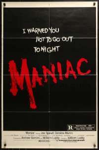 3x1010 MANIAC 1sh 1980 William Lustig's grindhouse slasher, you were warned not to go out tonight!