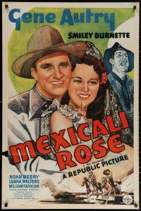 3x1023 MEXICALI ROSE 1sh R1943 great artwork of cowboy Gene Autry with Luana Walters, Smiley!