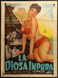 3x0054 LA DIOSA IMPURA Mexican poster 1963 artwork of sexy Isabel Sarli in front of Aztec temple!
