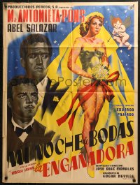 3x0055 LA ENGANADORA Mexican poster 1955 beautiful bride being shot by Cupid, The Deceiver!