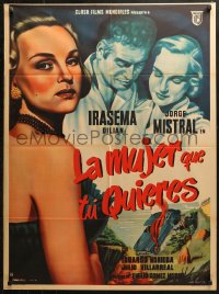 3x0058 LA MUJER QUE TU QUIERES Mexican poster 1952 art of sexy bad girl & crashing car by Caballero!