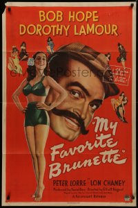 3x1049 MY FAVORITE BRUNETTE 1sh 1947 art of Bob Hope & full-length sexy Dorothy Lamour in swimsuit!