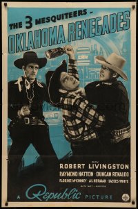 3x1068 OKLAHOMA RENEGADES 1sh 1940 3 Mesquiteers, Livingston, Hatton, Renaldo, image of bar fight!