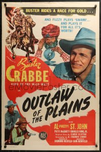 3x1086 OUTLAW OF THE PLAINS 1sh 1946 Buster Crabbe rides a race for gold & Fuzzy plays swami!