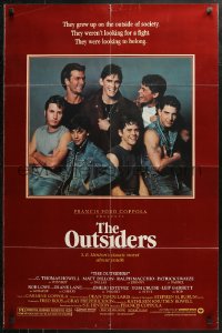 3x1087 OUTSIDERS 1sh 1982 Coppola, S.E. Hinton, Howell, Dillon, Macchio & top cast, no border design!