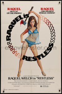 3x1125 RESTLESS 1sh 1978 sexy Raquel Welch in nightie with bloody axe, Restless!