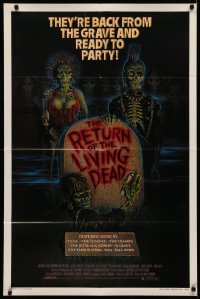 3x1130 RETURN OF THE LIVING DEAD 1sh 1985 Ramsey artwork of wacky punk rock zombies by tombstone!