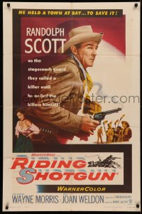 3x1136 RIDING SHOTGUN 1sh 1954 great artwork of cowboy Randolph Scott with smoking gun!