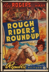 3x1150 ROUGH RIDERS' ROUND-UP 1sh 1939 Duncan Renaldo, great art of Roy Rogers, Mary Hart