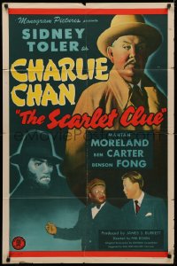 3x1157 SCARLET CLUE 1sh 1945 art of Sidney Toler as Charlie Chan, Mantan Moreland & Benson Fong!