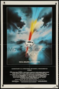 3x1217 SUPERMAN 1sh 1978 D.C. comic book superhero Christopher Reeve, cool Bob Peak logo art!