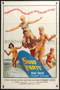 3x1218 SURF PARTY 1sh 1964 when Beach Boys meet Surf Sweeties, it's a real swingin' splash of fun!