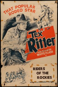 3x1235 TEX RITTER 1sh 1940s great art of that popular rodeo star, Riders of the Rockies!