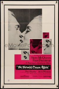 3x1242 THOMAS CROWN AFFAIR 1sh 1968 best classic kiss close up of Steve McQueen & sexy Faye Dunaway!