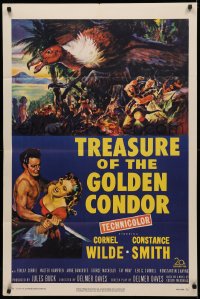 3x1261 TREASURE OF THE GOLDEN CONDOR 1sh 1953 art of Cornel Wilde grabbing girl & attacked by snake!