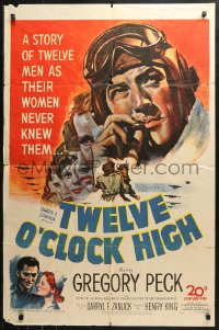 3x1263 TWELVE O'CLOCK HIGH 1sh 1950 cool artwork of smoking World War II pilot Gregory Peck!