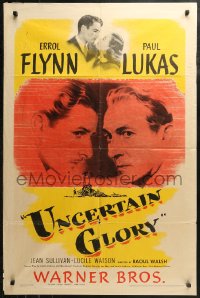3x1267 UNCERTAIN GLORY 1sh 1944 art of French Errol Flynn face-to-face with Nazi Paul Lukas!