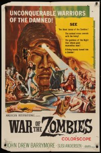 3x1293 WAR OF THE ZOMBIES 1sh 1965 John Drew Barrymore vs warriors of the damned, Reynold Brown art!