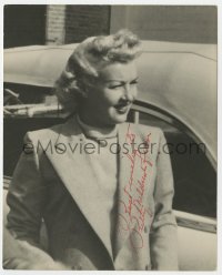 3y0244 BETTY GRABLE signed deluxe 8x10 still 1950s c/u of the leading lady standing by her car!