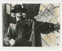 3y0828 GUY WILLIAMS signed 8x9.5 REPRO still 1980s great close up as Zorro with mask & sword!
