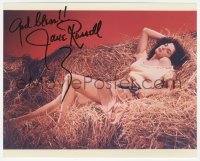 3y0731 JANE RUSSELL signed color 8x10 REPRO still 1980s classic portrait in haystack from The Outlaw!