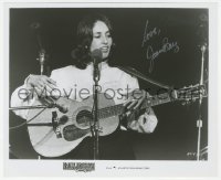 3y0444 JOAN BAEZ signed 8x10 music publicity still 1985 close up playing guitar on stage in Banjoman!