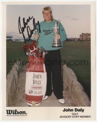 3y0445 JOHN DALY signed color 8x10 publicity still 1990s the PGA Champion golfer holding his trophy!