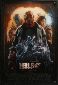 3y0054 HELLBOY signed advance 1sh 2004 by Guillermo del Toro, Selma Blair AND Doug Jones!
