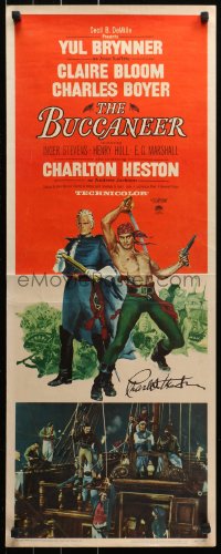 3y0138 BUCCANEER signed insert 1958 by Charlton Heston, great art with Yul Brynner, Anthony Quinn!