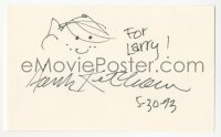 3y0593 HANK KETCHAM signed 3x5 index card 1993 he added a drawing of Dennis the Menace!