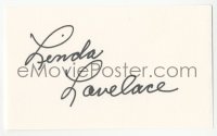 3y0636 LINDA LOVELACE signed 3x5 index card 1980s it can be framed & displayed with a repro!