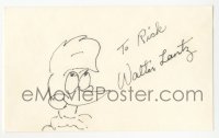 3y0687 WALTER LANTZ signed 3x5 index card 1980s he drew Woody Woodpecker, it can be framed w/repro!