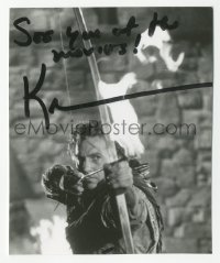 3y0468 KEVIN COSTNER signed 4x5 photo 1990s Robin Hood: Prince of Thieves with bow & flaming arrow!