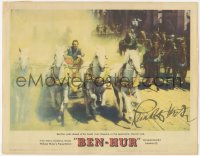3y0192 BEN-HUR signed LC #5 1960 by Charlton Heston, great image of the spectacular chariot race!