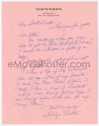 3y0427 GLADYS WALTON signed letter 1980s talking about her career & authenticating autograph!