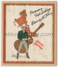 3y0485 GENE AUTRY signed Christmas card 1930s cool art of him with guitar & his horse Champion!