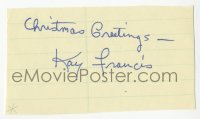 3y0476 KAY FRANCIS signed 3x4 piece of paper 1960s it can be framed with a repro!