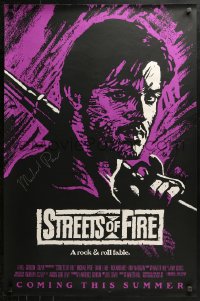 3y0102 STREETS OF FIRE signed advance 1sh 1984 by Michael Pare, cool art, directed by Walter Hill!