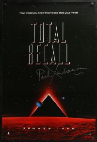 3y0113 TOTAL RECALL signed teaser 1sh 1990 by director Paul Verhoeven, cool sci-fi artwork!