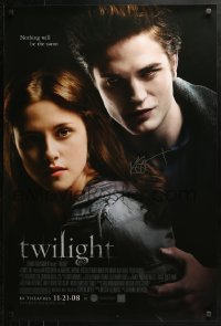 3y0117 TWILIGHT signed advance DS 1sh 2009 by Kristen Stewart, close up w/ vampire Robert Pattinson!