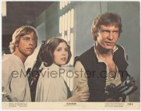 3z1229 STAR WARS color 11x14 still 1977 best c/u of Harrison Ford, Carrie Fisher & Mark Hamill!
