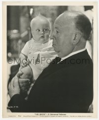 3z0066 BIRDS candid 8.25x10 still 1963 wonderful close up of director Alfred Hitchcock holding baby!