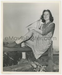 3z0303 MICHELE MORGAN 8.25x10 still 1942 posed portrait on fence in country setting by Bob Beerman!