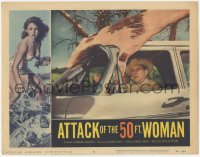 3z0543 ATTACK OF THE 50 FT WOMAN LC #6 1958 special effects image of enormous hand grabbing car!