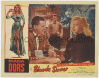 3z0588 BLONDE SINNER LC 1956 sexy bad girl Diana Dors at table drinking & wearing turtleneck!