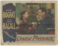 3z0691 DARK PASSAGE LC #8 1947 c/u of Agnes Moorehead kneeling in front of smoking Humphrey Bogart!