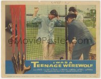3z0874 I WAS A TEENAGE WEREWOLF LC 1957 AIP classic, 2 men talk to Michael Landon leaning on fence!