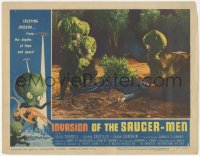 3z0886 INVASION OF THE SAUCER MEN LC #3 1957 cabbage head aliens surround unconscious man on ground!