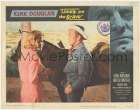 3z0967 LONELY ARE THE BRAVE LC #3 1962 close up of Kirk Douglas & Gena Rowlands by his horse!